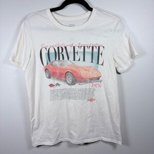 Hybrid‎ Apparel GM Corvette Stingray 1976 Graphic T-Shirt White Womens Small